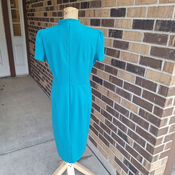Maggy London Tie Neck Teal Dress - Picture 6 of 14